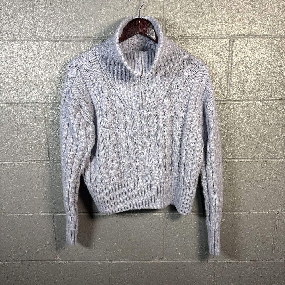 Sincerely Jules Sweater Womens M Blue Cable Knit Quarter Zip Cozy Cropped
